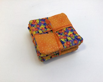 Orange Flower and Polka Dot Coaster Set; Purple Paisley; Floral Coasters; Set of 6