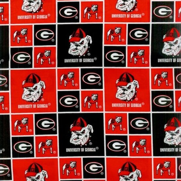 Georgia Bulldogs (TM) Fabric, UGA Bulldogs (TM), Football Fabric, Dog Fabric, Man Cave Decor, Boys Room Decor, Den, Destash Cotton Remnants