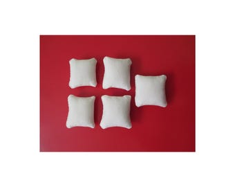 Miniature Dollhouse Pillows: White Cotton, Set of 5