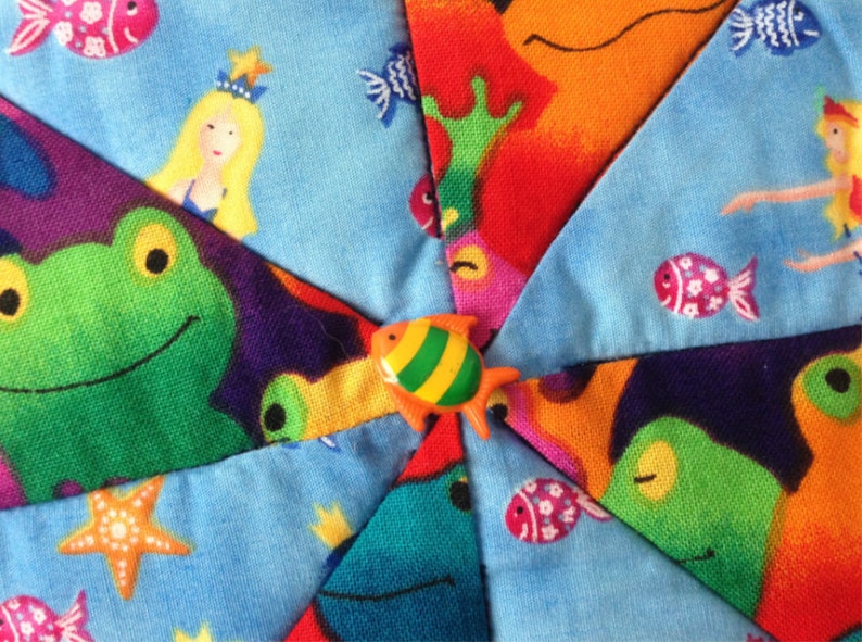 Candle Mat Whimsical mat Mug Rug Pot Holder Trivet Frogs and Mermaids Play Mat Mini Quilt Table protector