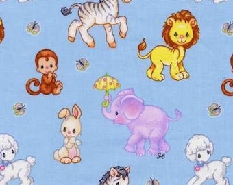 Precious Moments (TM) Fabric, OOP Cotton Remnants, Noah's Ark, Lions, Butterflies, Elephant, Monkey, Zebra, Lamb, Bunny, Kids Room, Nursery