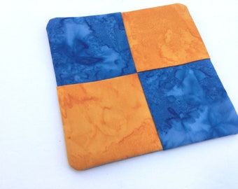 Retro Tie Dye Potholder: Orange & Blue Batik Coaster