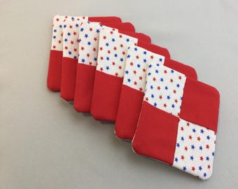 Six Patriotic Coasters, Red White Blue Stars, Mug Rugs, Set of 6