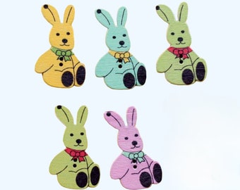 Plush Bunny Buttons, Stuffed Rabbit Buttons, Wooden 2 Hole Buttons, Easter Bunny, Easter Decor, Baby Shower Decor, Kids Crafts, Kids Clothes