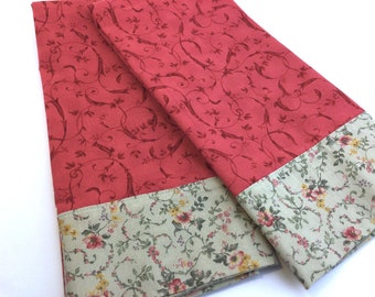 Pillowcase Set, Floral Pillowcases, Rust Red Pillowcase, Set of 2, Bedding, Pillow Covers, Cotton Pillowcases, Rose Fabric, Vintage Style