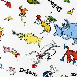 Dr. Seuss TM Fabric, Cat in the Hat TM Fabric, Grinch TM Fabric, Childrens Books, Nursery Decor, Destash Cotton, Oop Fabric Remnants image 1
