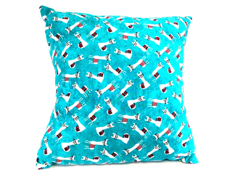Whimsical Llama Pillow: Teal Accent Pillow with Llamas in Glasses image 8