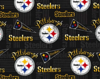 Pittsburgh Steelers (TM) Fabric, NFL (TM) Fabric, Football Fabric, Pennant Flag, Man Cave Decor, Striped Fabric, Destash Cotton Remnants, Pa