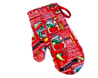 Salsa Oven Mitt, Salsa Recipe, Quilted Oven Mitt, Handmade Oven Mitt, Mexican Cooking, Kitchen Gift, BBQ Mitt, Barbecue, Red Peppers,