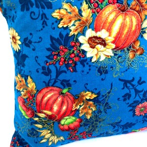 Handmade Fall Pillow: Teal Blue Autumn Decor, Metallic Accents bild 2