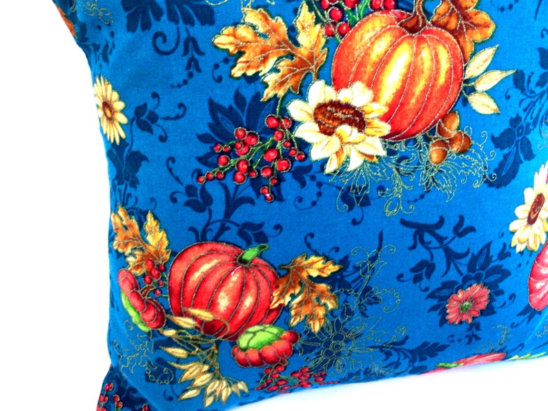 Handmade Fall Pillow: Teal Blue Autumn Decor, Metallic Accents bild 2