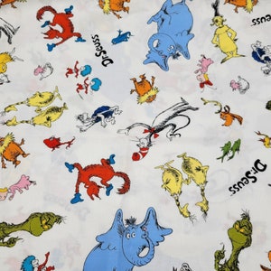 Dr. Seuss TM Fabric, Cat in the Hat TM Fabric, Grinch TM Fabric, Childrens Books, Nursery Decor, Destash Cotton, Oop Fabric Remnants image 3