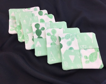 Six Cactus Fabric Coasters, Set of 6: Green Bar Coasters