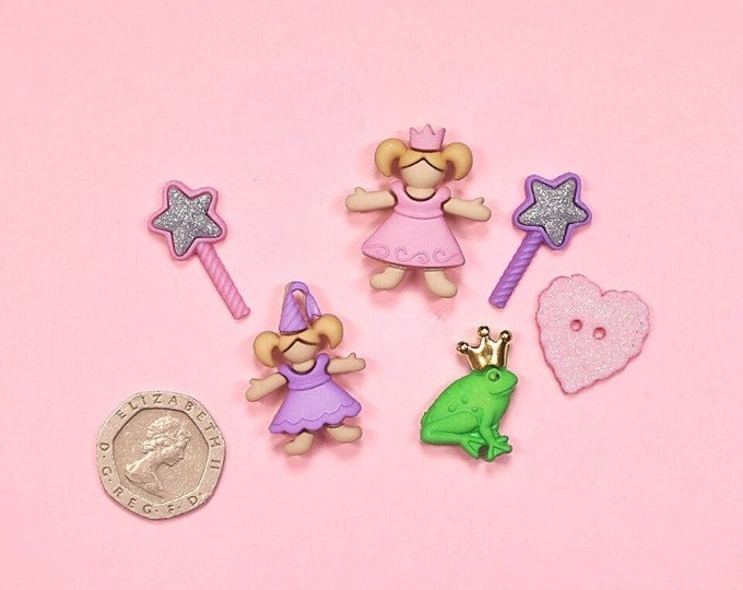 Princess Button 6 Dress It up Buttons, 2 Fairy Princess Buttons, 2 Magic Wand Buttons ...