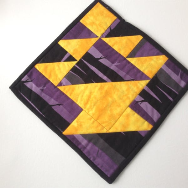 Basket Mini-Quilt, Trivet, Pot Holder, Table Topper, Hand-Made, Purple and Yellow