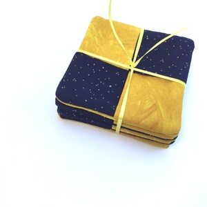 Four Celestial Coasters: Gold Batik & Navy Starry Night Fabric, Set of 4 bild 6