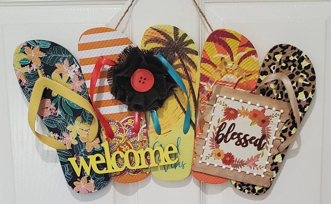 Summer "welcome" Flip-flop Door Wreath – Tropical Beach Decor - Etsy