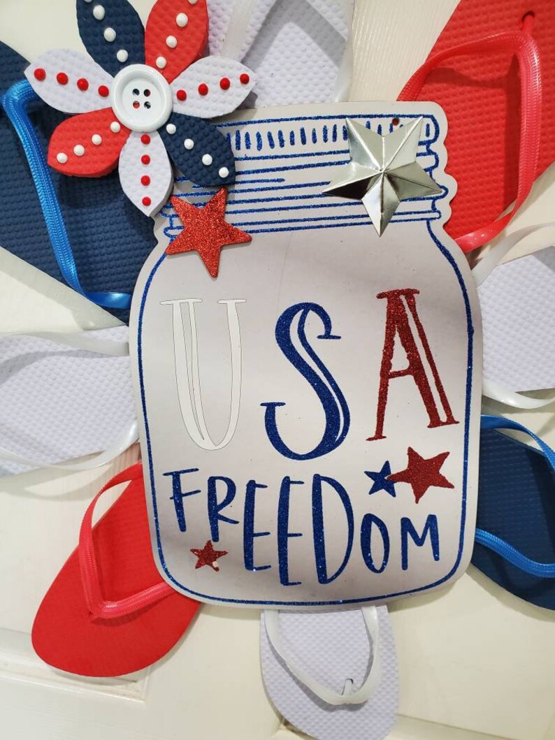 Patriotic USA Freedom Flip Flop Wreath Red White Blue image 2