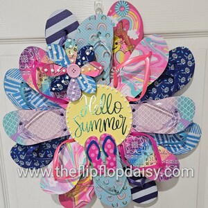 Hello Flip Flop Wreath Door Wall Decor Unique Gift Beach Ocean Indoor Outdoor  Florida