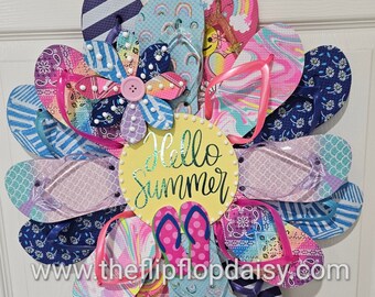 Hello Flip Flop Wreath Door Wall Decor Unique Gift Beach Ocean Indoor Outdoor  Florida