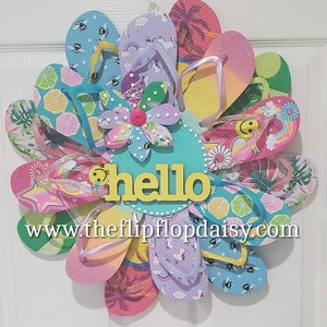 Hello Flip Flop Wreath Door Wall Decor Unique Gift Beach Ocean Indoor Outdoor Florida image 1