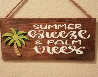 Summer Breeze & Palm Trees Wood Wall Hanging Sign Beach