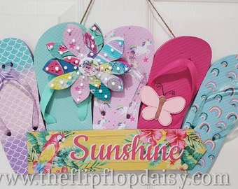 Sunshine Flip Flop Row Wreath Beachy Florida Tropical Door Decor