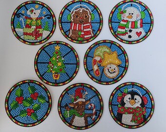 Christmas Coasters Sealed Diamond Painting Set of 8