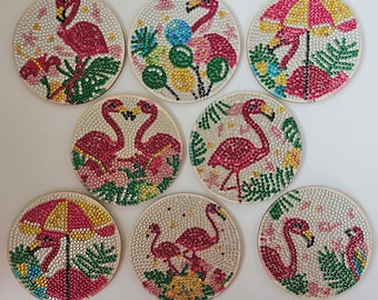 Flamingo Diamond Coasters Set of 8 Sealed