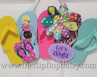 Let's Cruise Flip Flop Row Wreath Cabin Door Decor Tropical Vacation Galveston