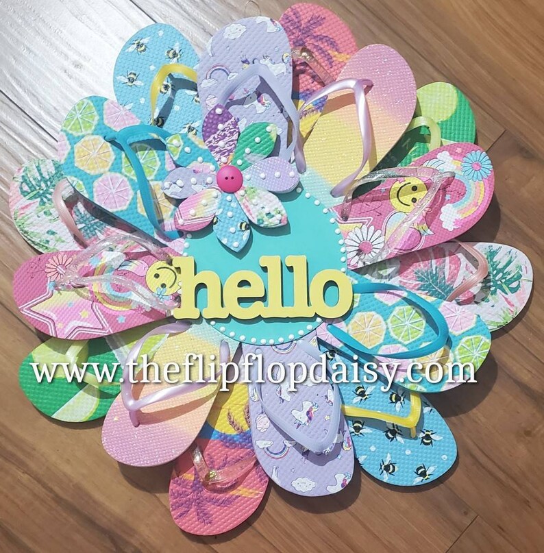 Hello Flip Flop Wreath Door Wall Decor Unique Gift Beach Ocean Indoor Outdoor Florida image 2