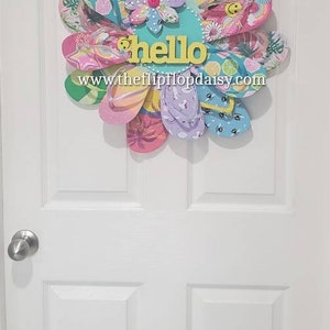 Hello Flip Flop Wreath Door Wall Decor Unique Gift Beach Ocean Indoor Outdoor Florida image 4