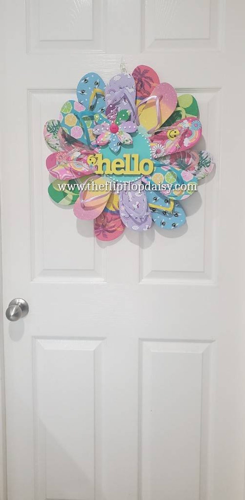 Hello Flip Flop Wreath Door Wall Decor Unique Gift Beach Ocean Indoor Outdoor Florida image 4