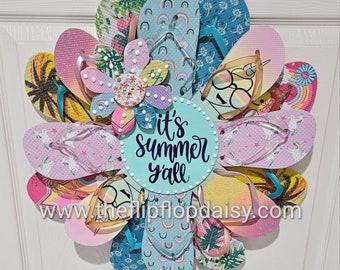 It's Summer Y'all Flip Flop Wreath with Foil Lettering Door Wall Decor Unique Gift  So Cute!