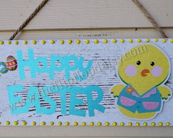 Happy Easter Wood Wall Hanging Sign Chick