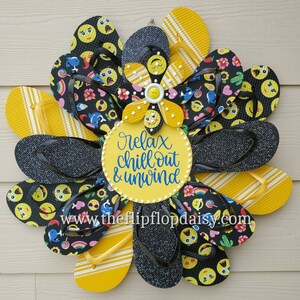 Relax Chill Out & Unwind Flip Flop Wreath Door Wall Decor Unique Gift Beach Ocean Indoor Outdoor  Florida Coastal