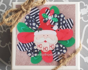 Christmas & Winter Flip Flop Daisy Ceramic Coasters Set of 4 Beachy Coastal Santa Snowman