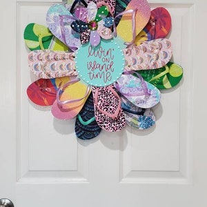 Living on Island Time Flip Flop Wreath Door Wall Decor Unique Gift Ocean Coastal image 2