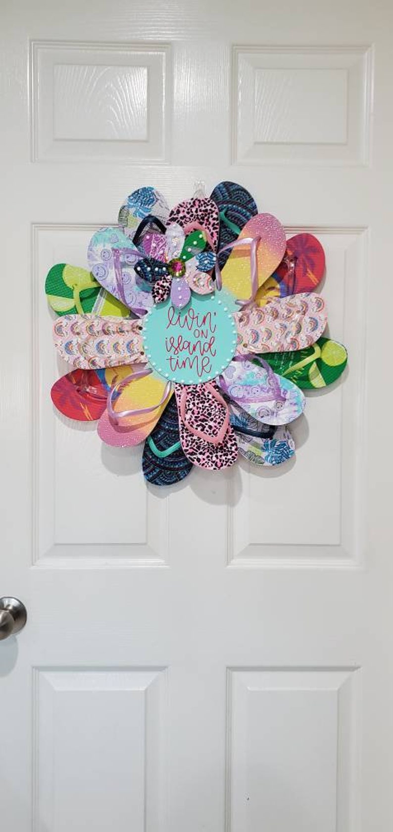 Living on Island Time Flip Flop Wreath Door Wall Decor Unique Gift Ocean Coastal image 2