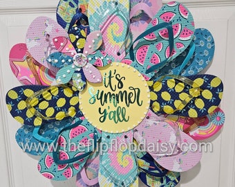 It's Summer Y'all Flip Flop Wreath with Foil Lettering Door Wall Decor Unique Gift  So Cute!