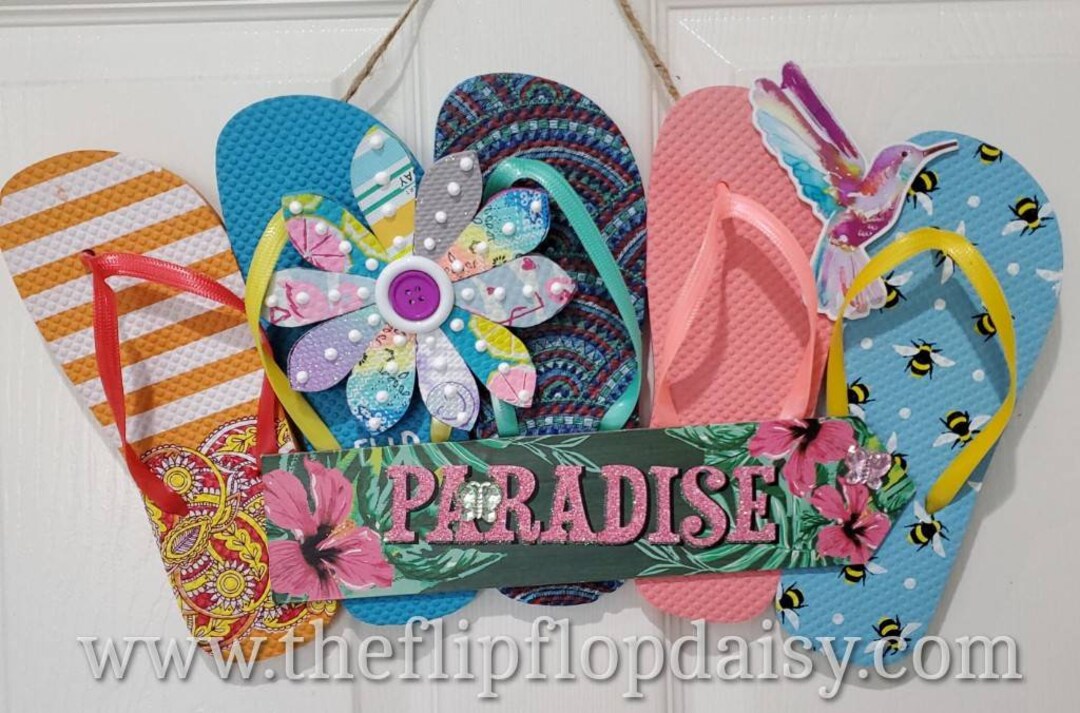 Handmade "paradise" Flip Flop Wreath – Tropical Summer Door Decor - Etsy