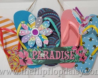 Paradise Flip Flop Row Wreath Beach Door Decor Patio Wall Hanging