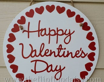 10" Wooden Happy Valentine's Day Welcome Wall Decor Hanging Sign Hearts