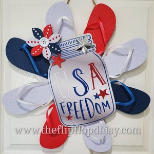 Patriotic USA Freedom Flip Flop Wreath Red White Blue image 1