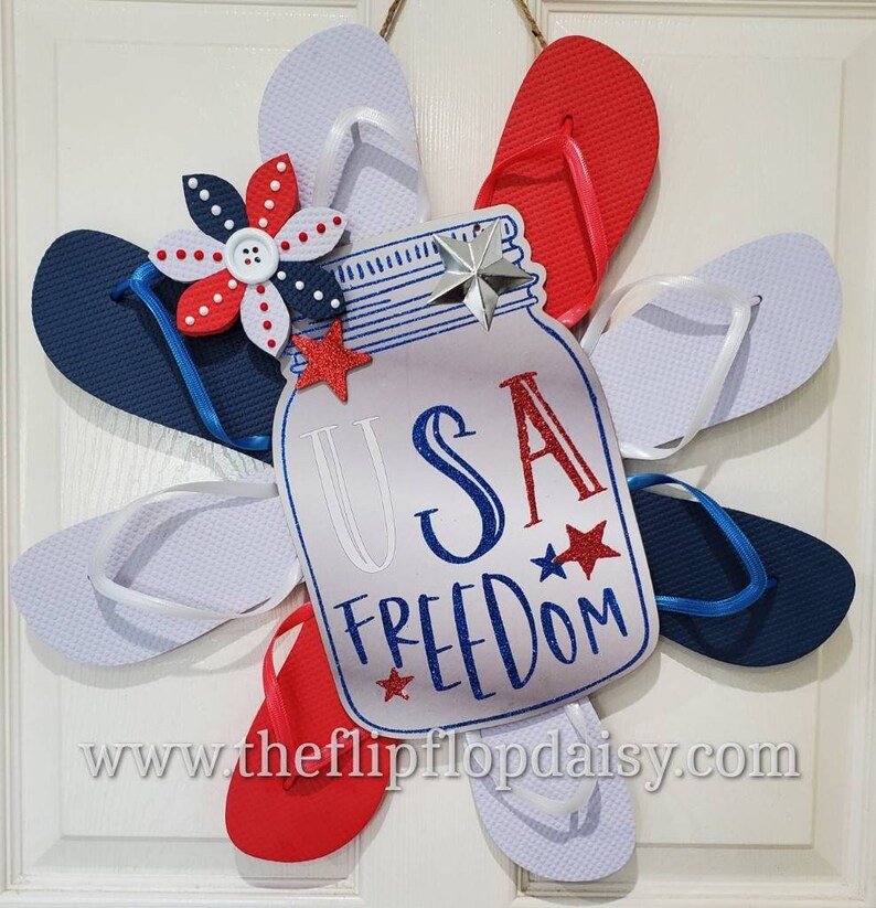 Patriotic USA Freedom Flip Flop Wreath Red White Blue image 1