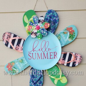 Hello Summer Flip Flop Wreath Tropical Door Decor Beach Flamingo Cruise