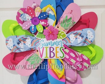 Summer Vibes Flip Flop Wreath Door Wall Decor Unique Gift Beach Ocean Indoor Outdoor  Florida