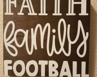 Faith Family Football Wooden Wall Hanging Sign Plaque