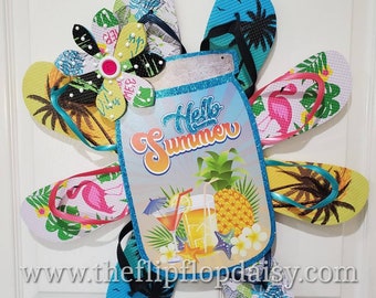 Hello Summer Flip Flop Wreath Tropical Door Decor Palms