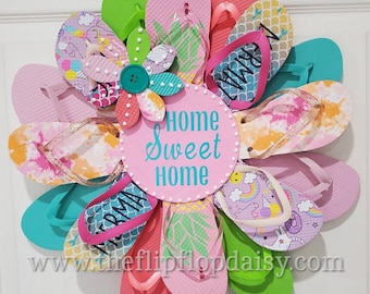 Home Sweet Home Flip Flop Wreath Door Wall Decor Unique Gift Beach Ocean Indoor Outdoor  Florida